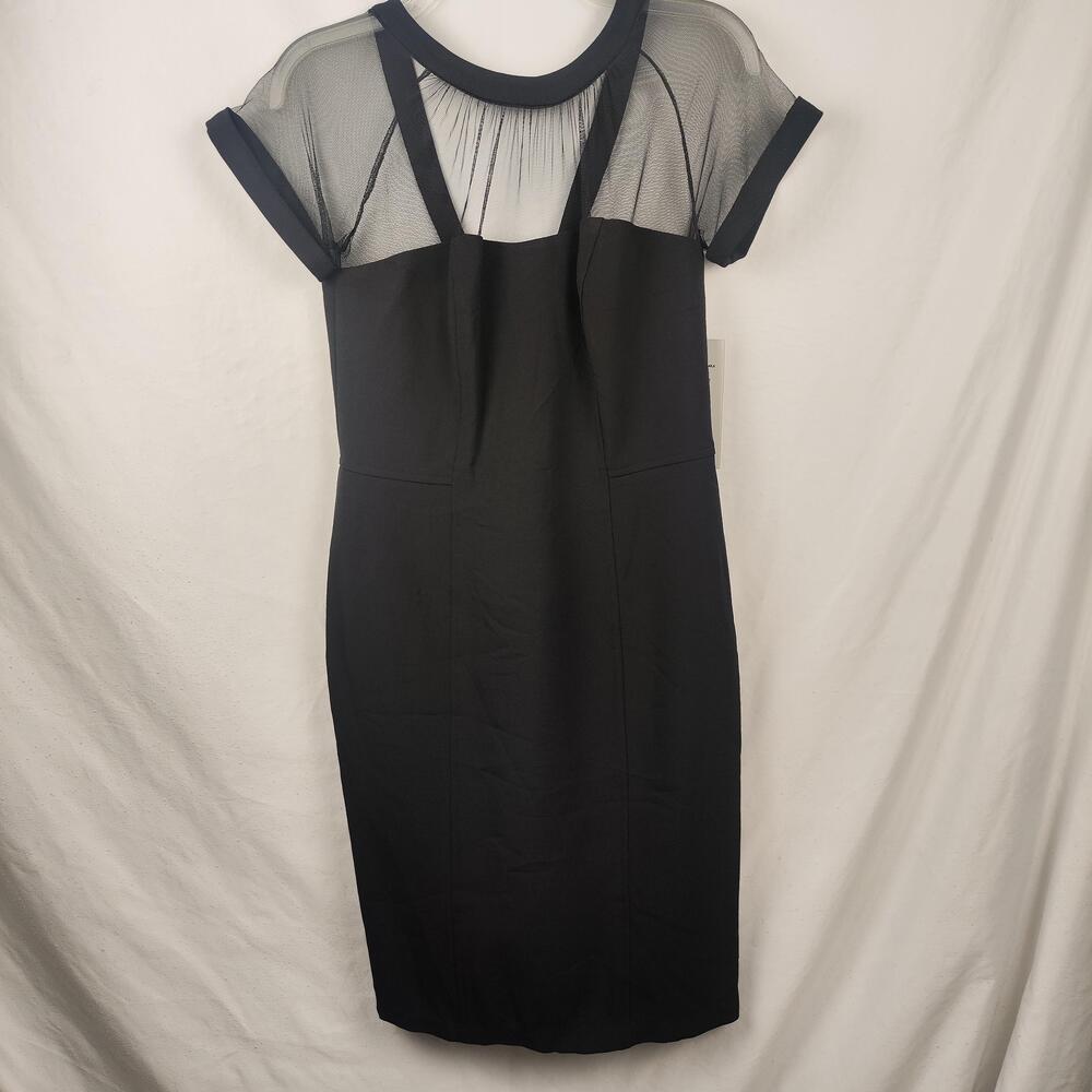Scarlett Dress Womens 6 Black Sheath Sheer Mesh Yoke Cap Sleeve Party Cocktail